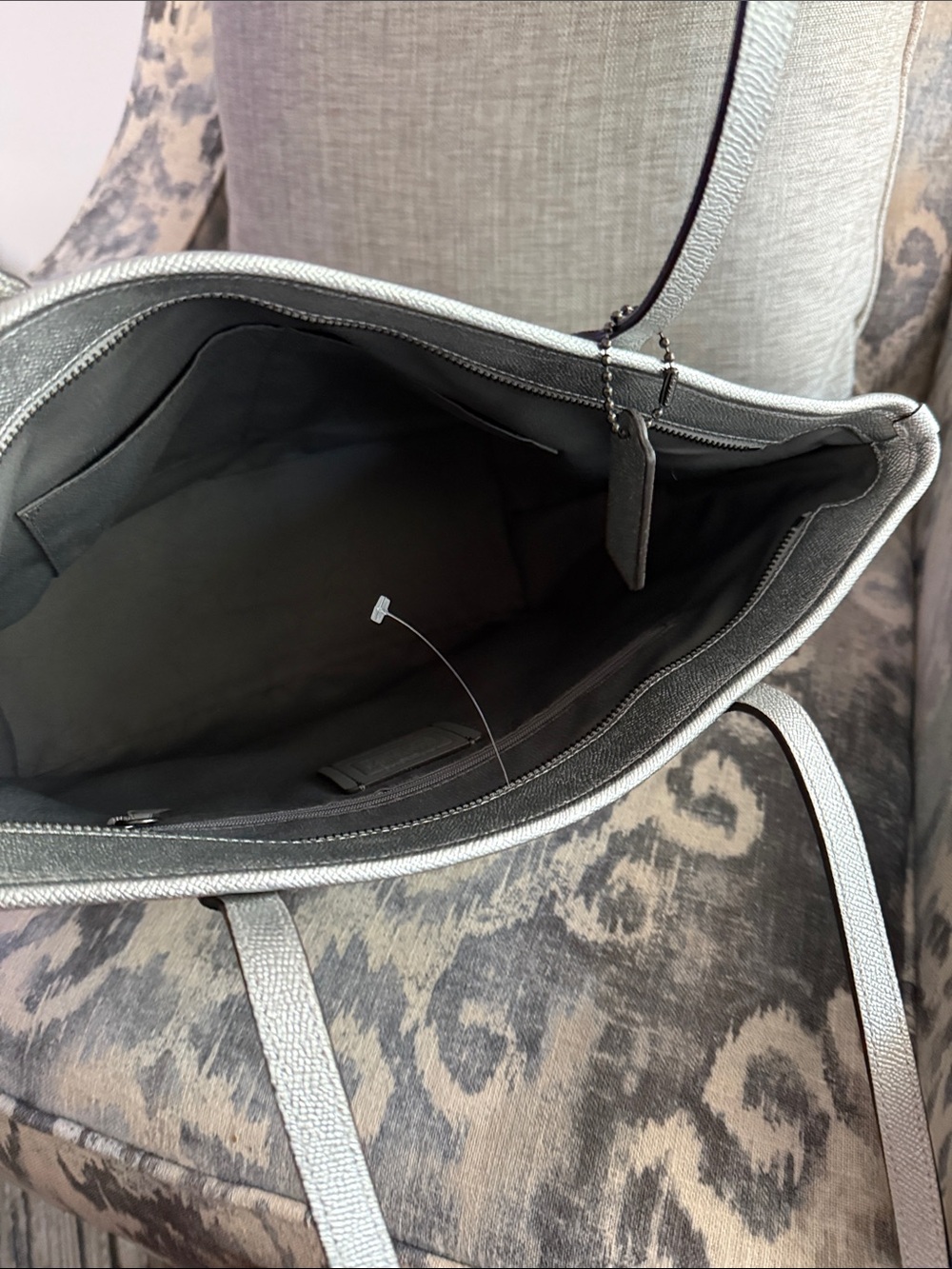 Coach Metallic Silver Tote with Top Handles - Picture 3 of 8